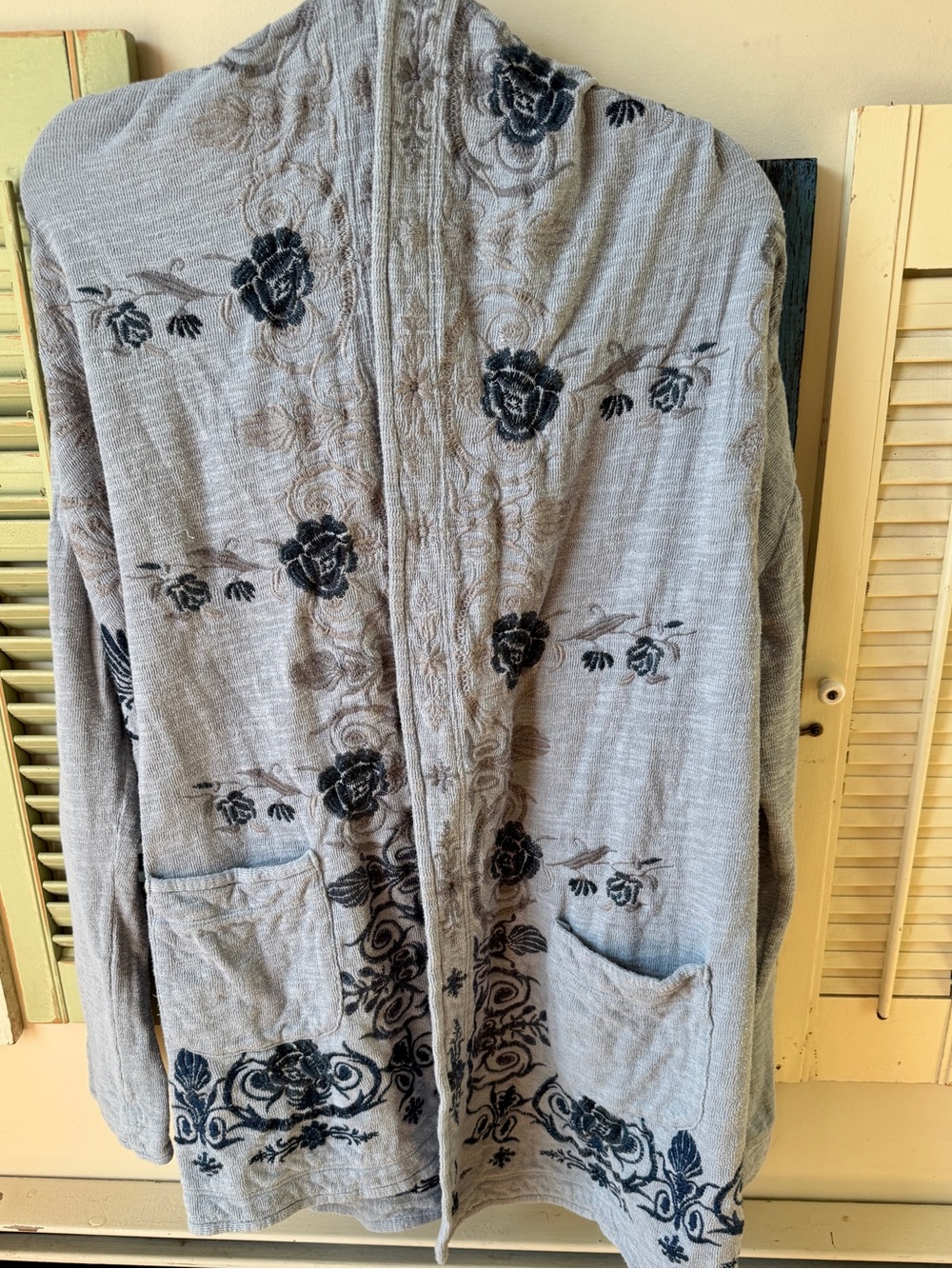 Johnny Was BIYA blue embroidered hooded cardigan